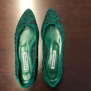 Manolo Blahnik - New Emerald Green Lace Flats - 37